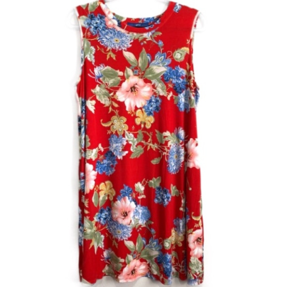 Apt. 9 Red Floral Print Sleeveless Swing Dress